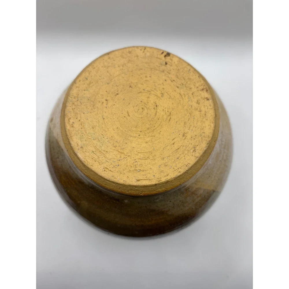 Handmade Studio Pottery Vase Earthy Glaze Round Bulbous Flared Rim 6.5 Inch